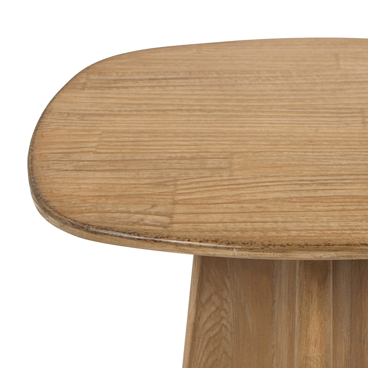 Clarence Rectangular End Table with Sculptural Pedestal Base, Antique Natural Brown Reclaimed Pine - OROA Online Furniture