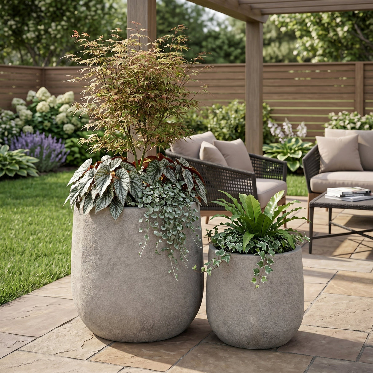 Round Concrete Planter (S/2) - Antique Grey