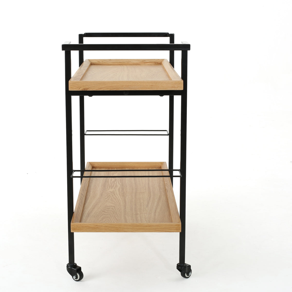 Modern Industrial Bar Cart with Shelving and Casters, Natural Wood and Metal - OROA Online Furniture
