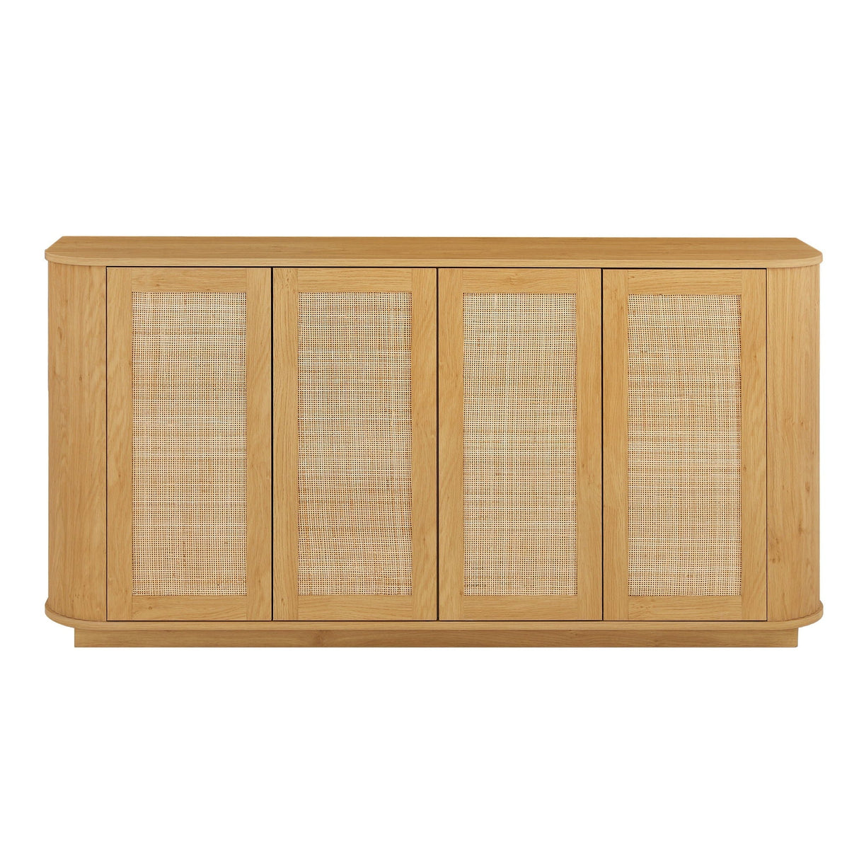 Contemporary Wave Shaped TV Stand With Rattan Doors - OROA