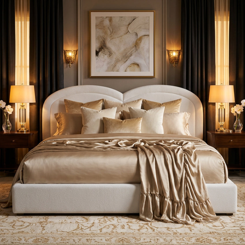 Cream Double Arch Upholstered King Bed – OROA, view 2