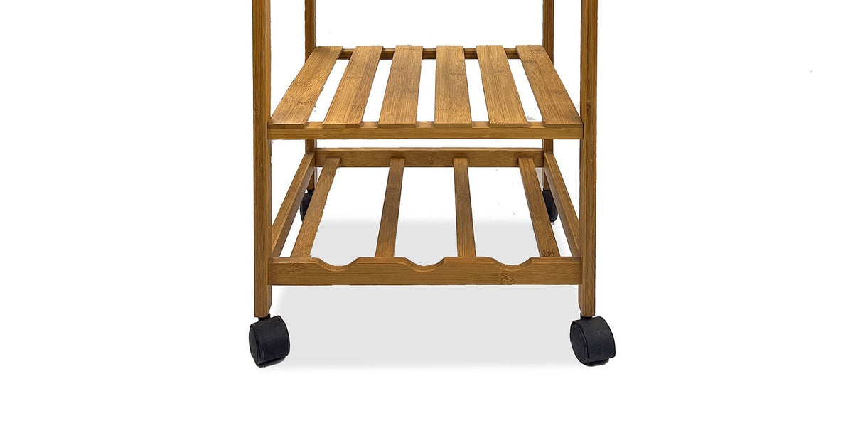 Contemporary Natural Finish Trolley with Storage Drawers and Open Shelves - OROA Modern Furniture