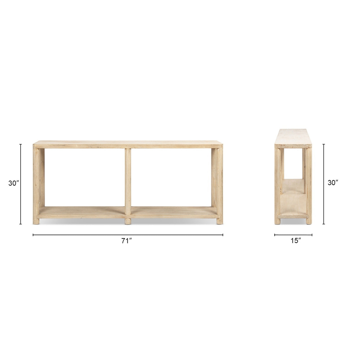 Milo Cerused Reclaimed Pine Console Table with Lower Shelf, Light Natural - OROA Online Furniture