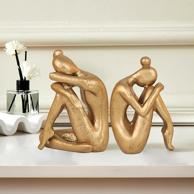 Brass-Finish Cast Iron Thinker Bookends - OROA