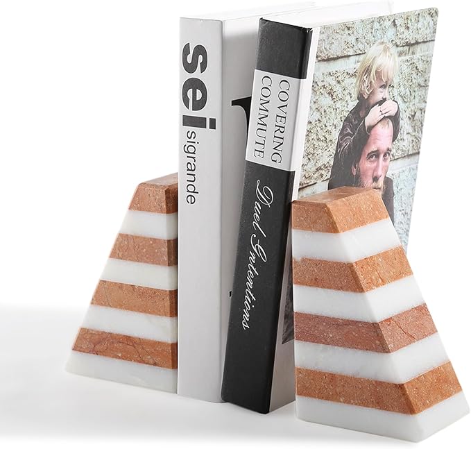 Polished White & Red Marble Bookends - OROA