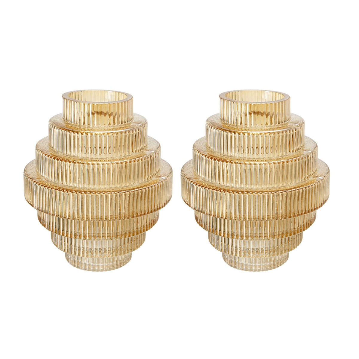 Tiered Geometric Amber Luster Clear Vase (S/2)