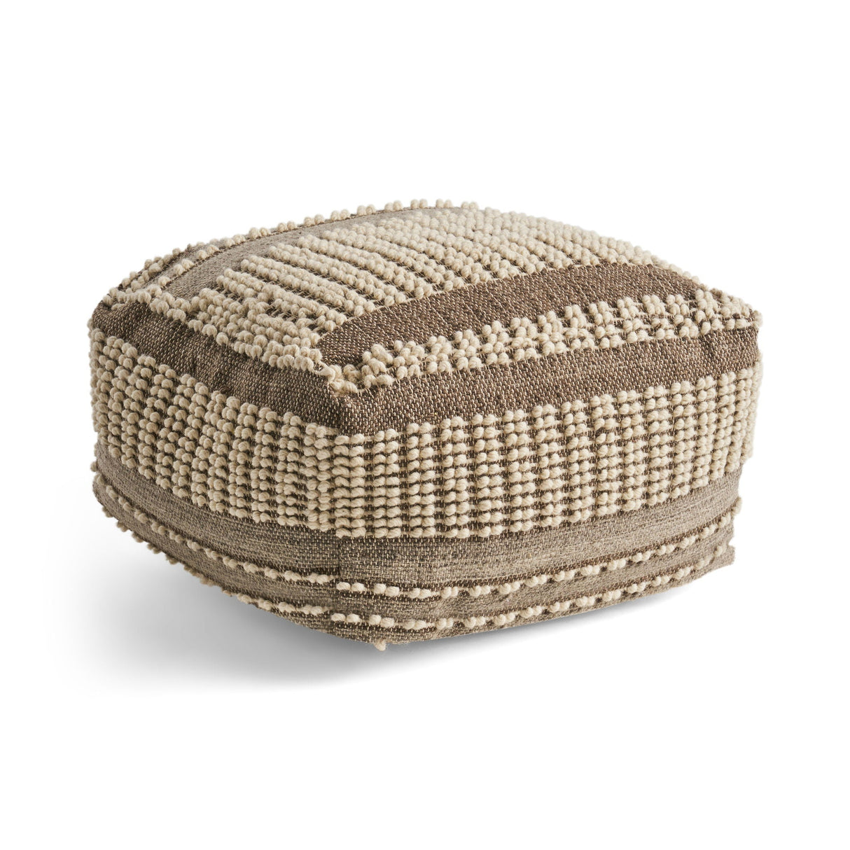 Rustic Wool And Cotton Large Pouf, Handcrafted Tufted Design