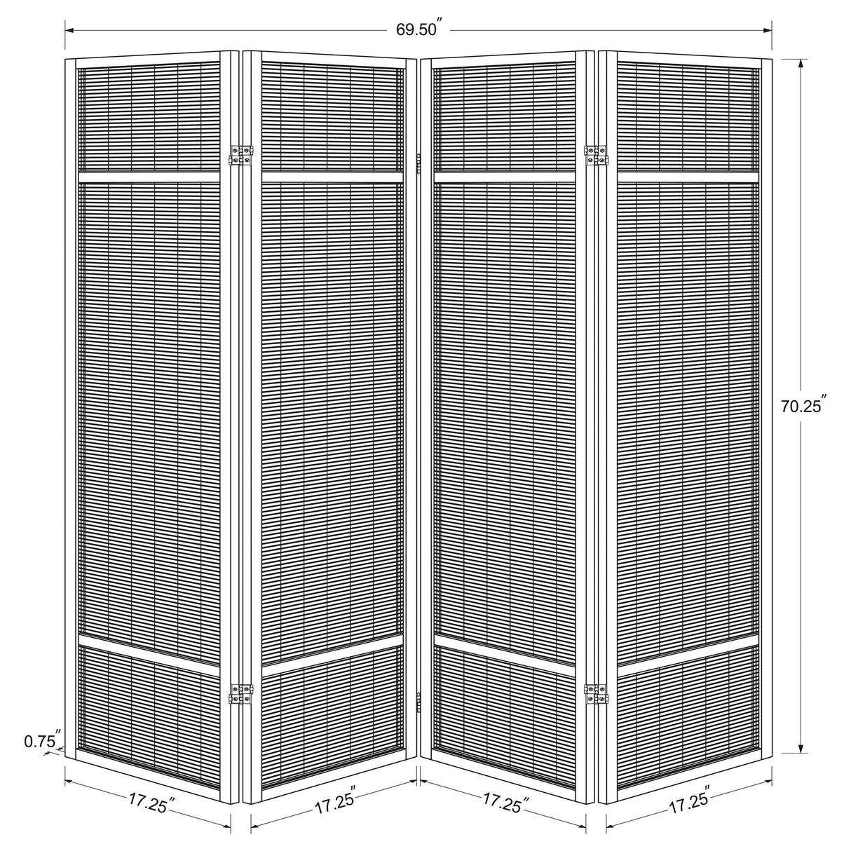 4 Panel Bamboo Room Divider Folding Screen - Natural