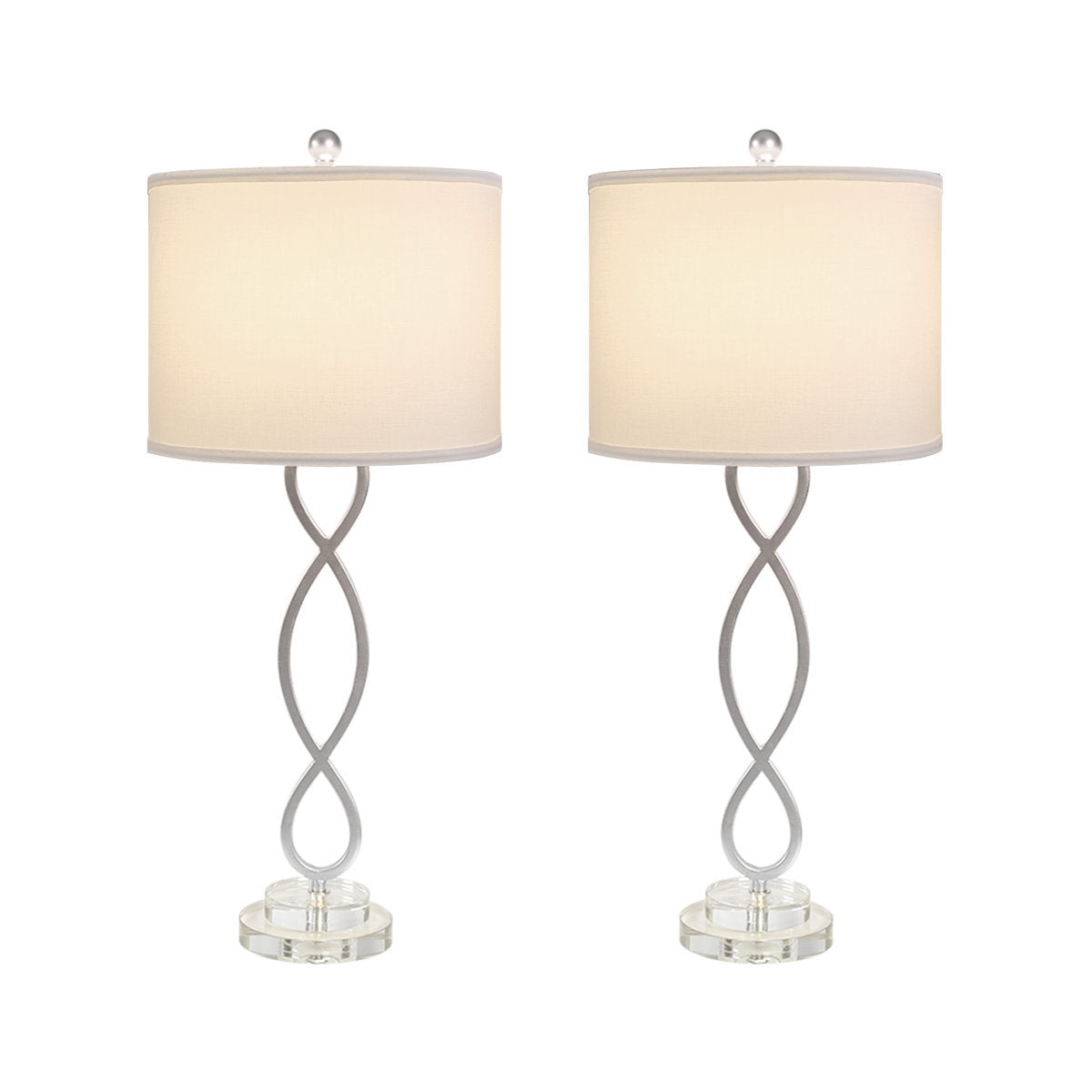 Nickel Crystal-Accent Table Lamps — pair with twisted metal stems