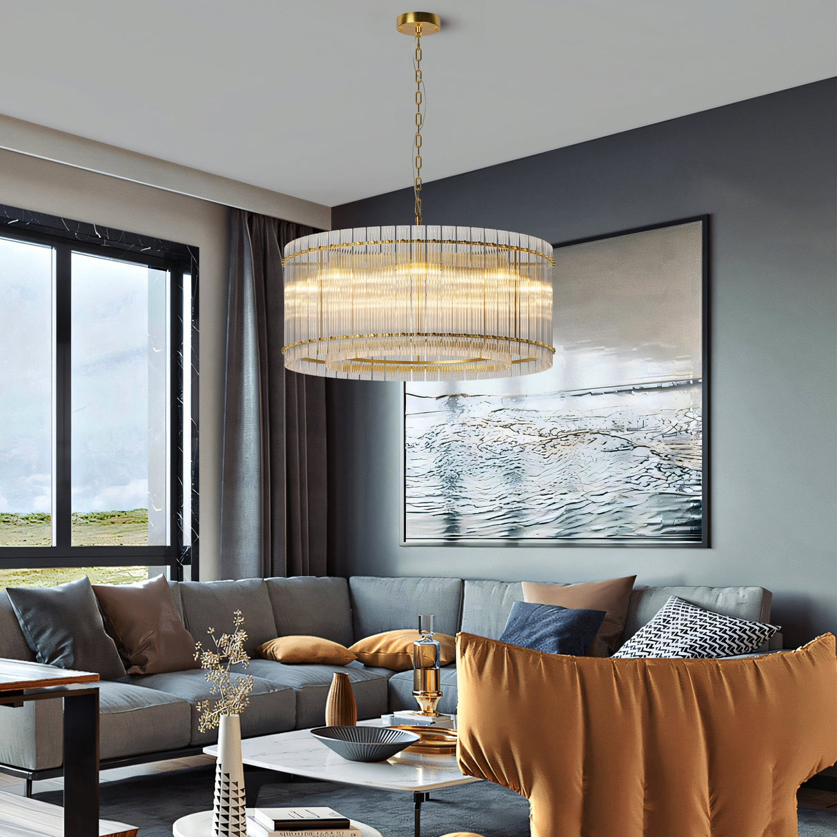 Modern Gold Round 8-Light Crystal Chandelier - OROA