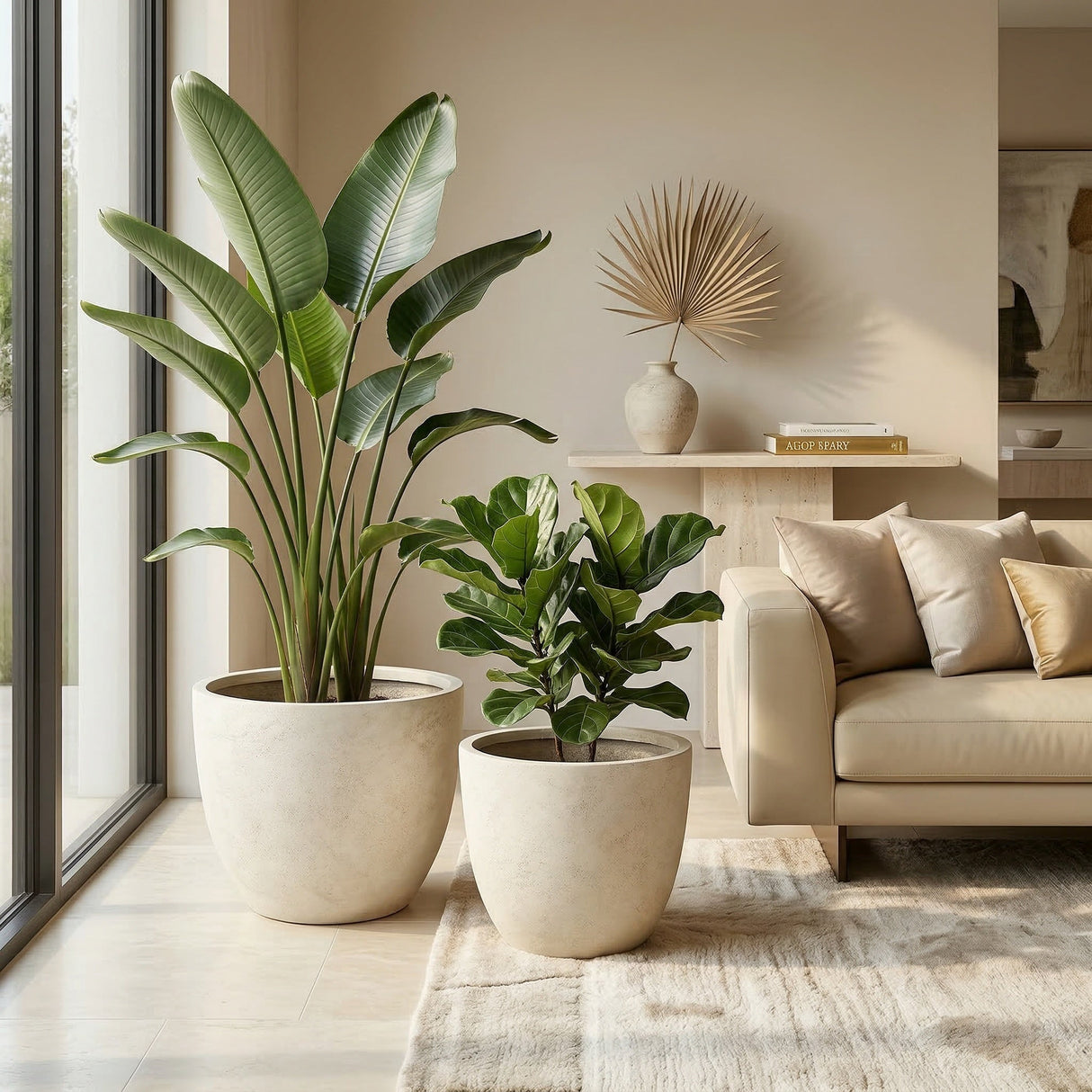 Round Concrete Planter (S/2), Large Outdoor Indoor/Outdoor