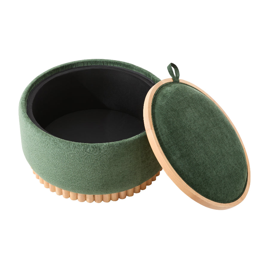 Green Chenille Storage Ottoman with Reversible Tray | Catchy