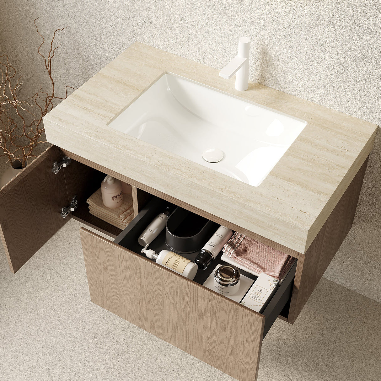 Modern Travertine Bathroom Vanity & Sink - OROA