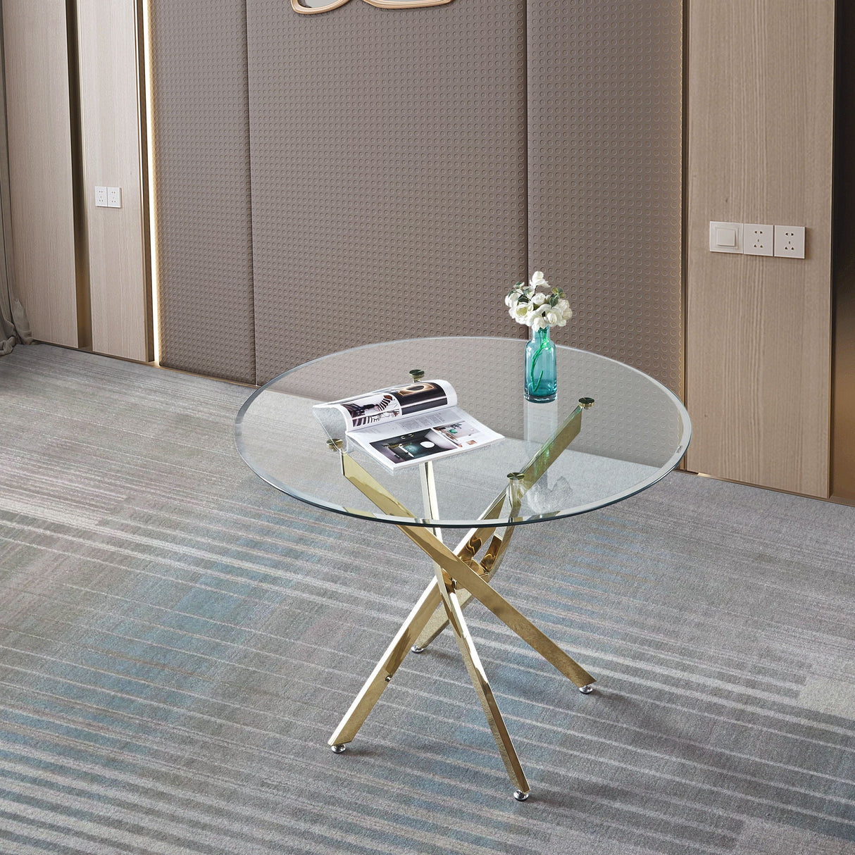 Sculptural Gold & Glass Dining Table - OROA