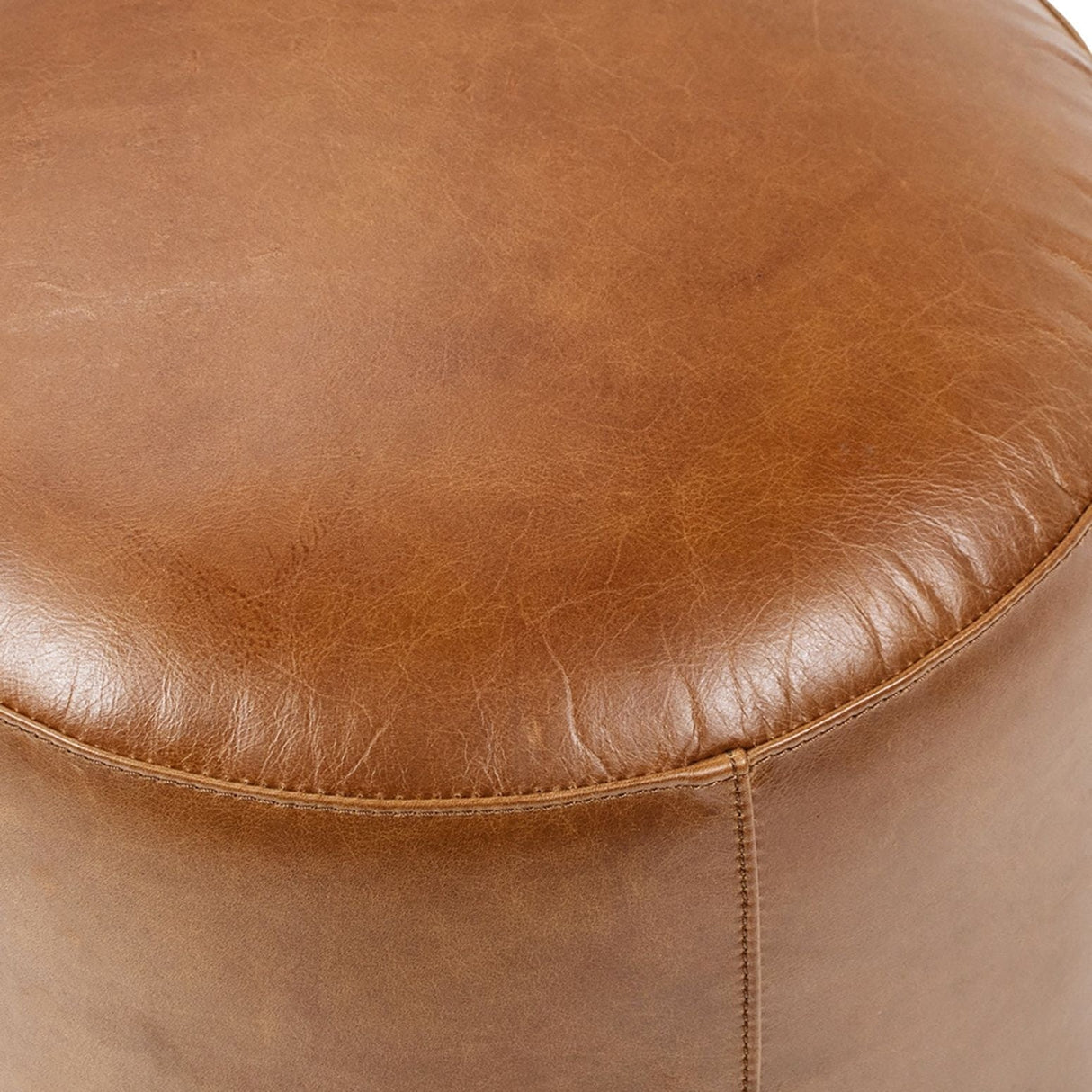 Round Brown Leather Ottoman - OROA