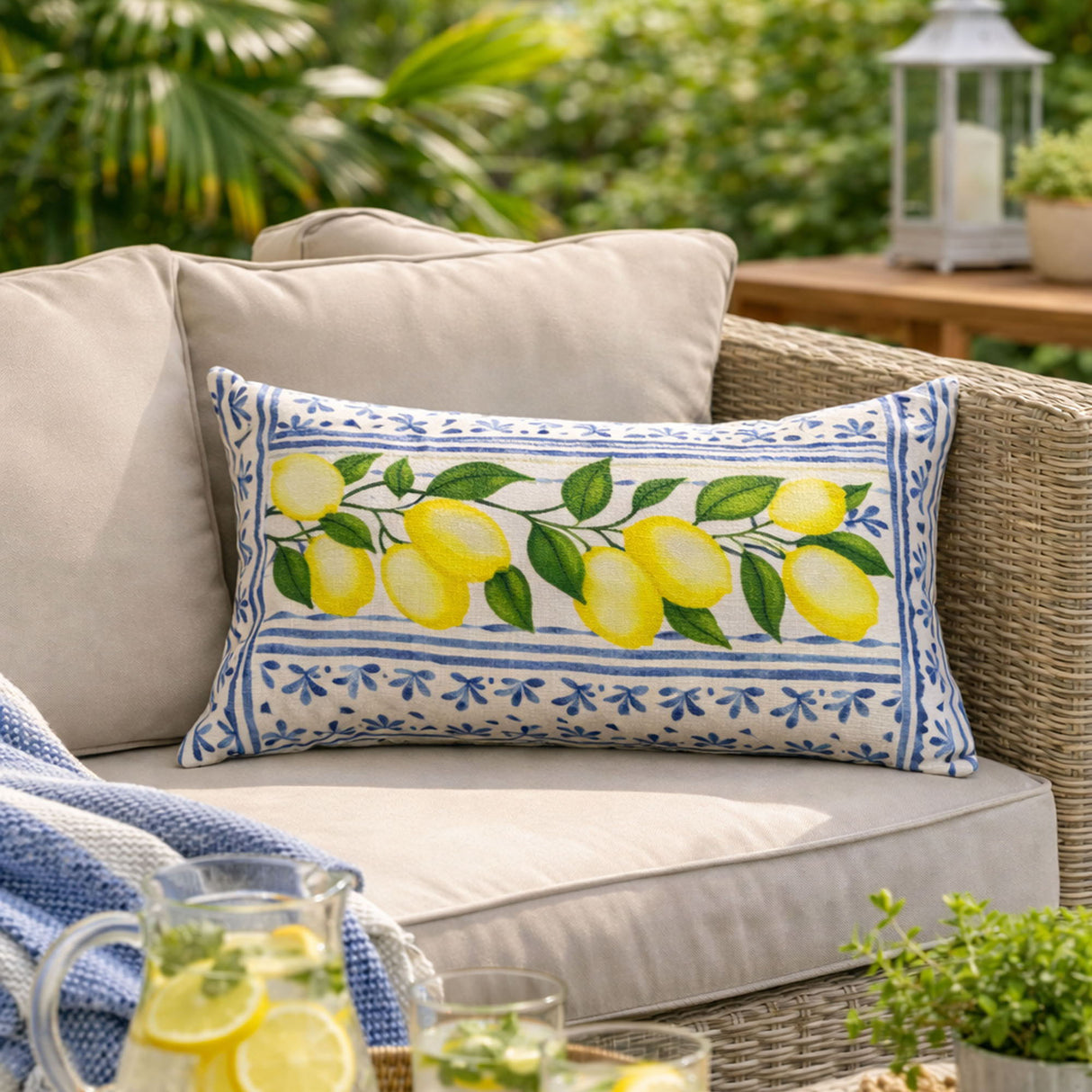 Summer Fresh Lemon Lumbar Outdoor Pillow - OROA