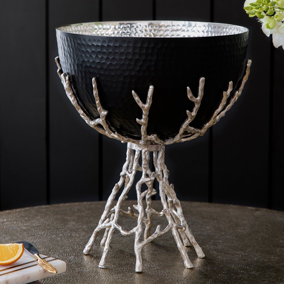 Black & Silver Twig Pedestal Decorative Bowl | OROA