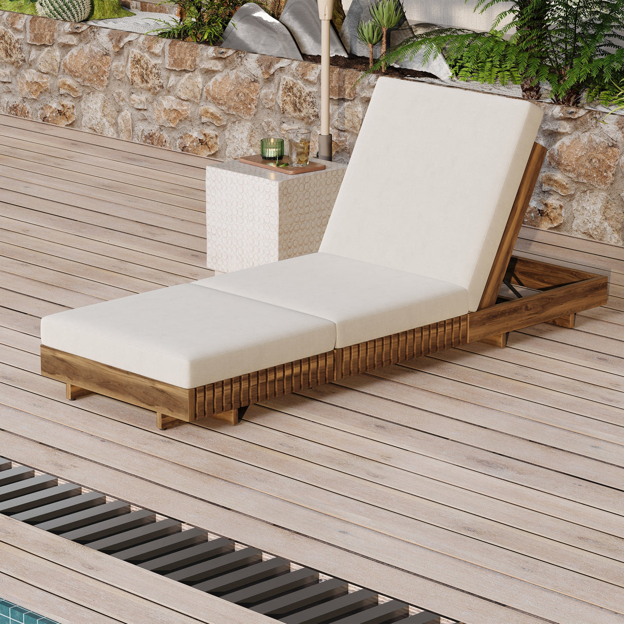 Lounge Chaise Set, Acacia Solid Wood - OROA