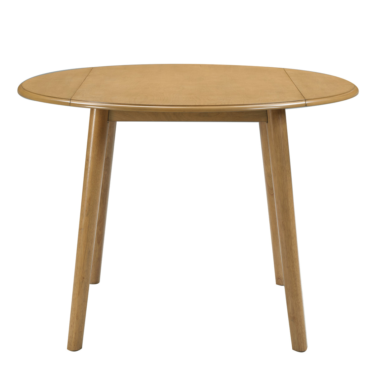 Natural Birch Veneer Round Drop-Leaf Dining Table — front view with leaves raised