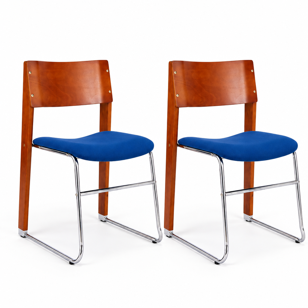 Walnut & Royal Blue Upholstered Dining Chairs (2) | Maison Naturelle
