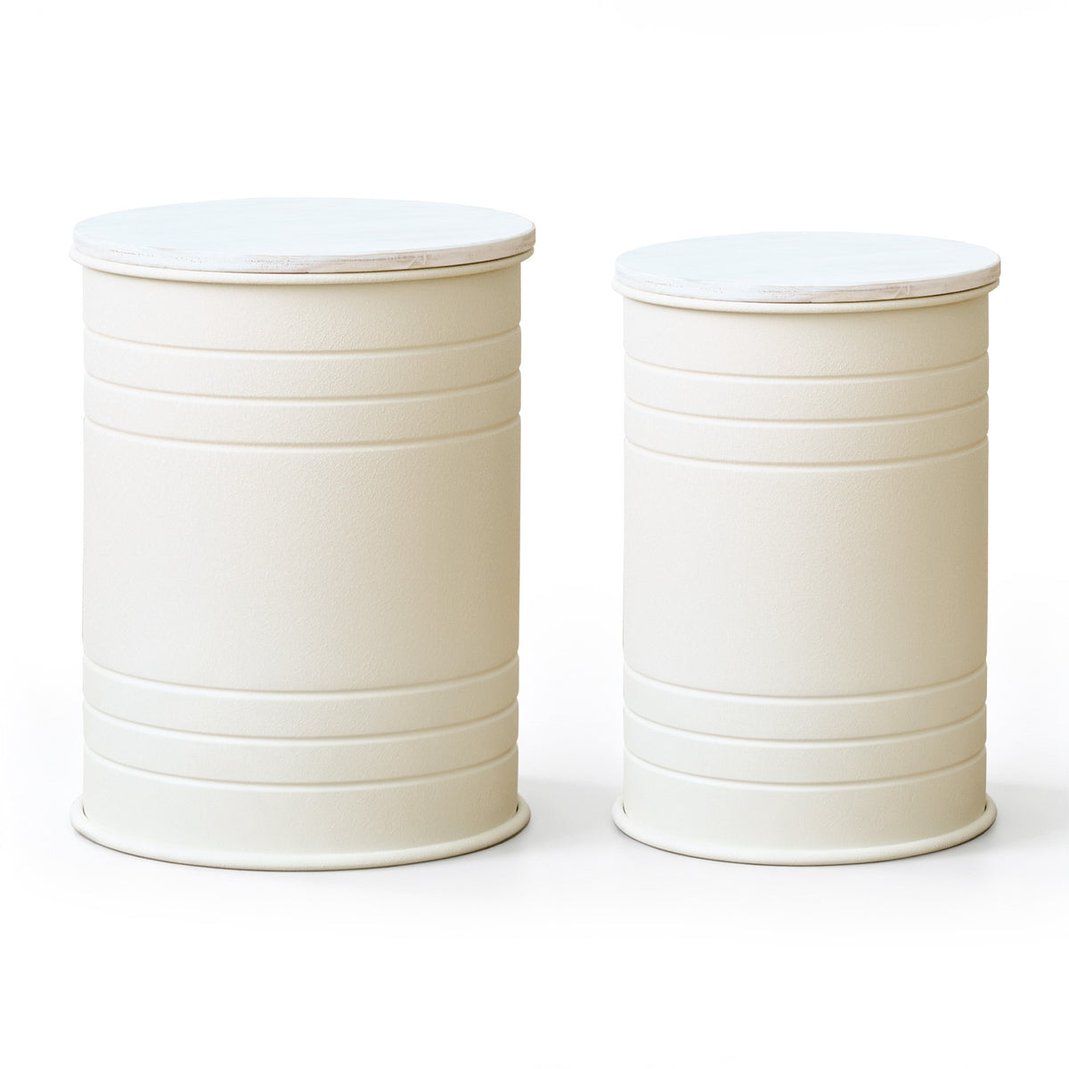 White Metal Barrel Stools, Set of 2 | Catchy