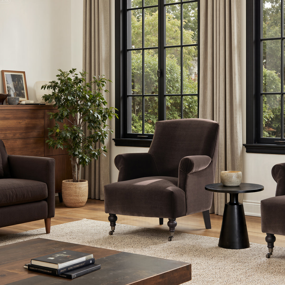 Eloise Pleated Sock Arm Accent Armchair, Deep Brown Performance Velvet - OROA Online Furniture
