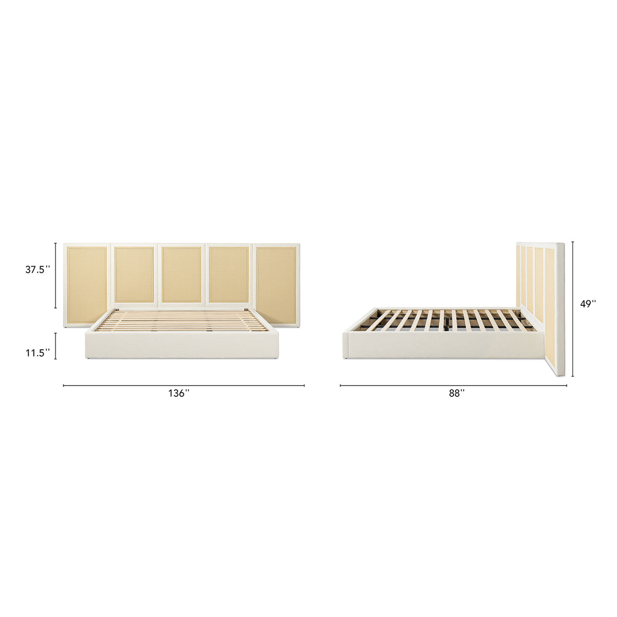 Capri Extended Headboard Cane Platform Bed, Antique White Polyester - OROA Online Furniture