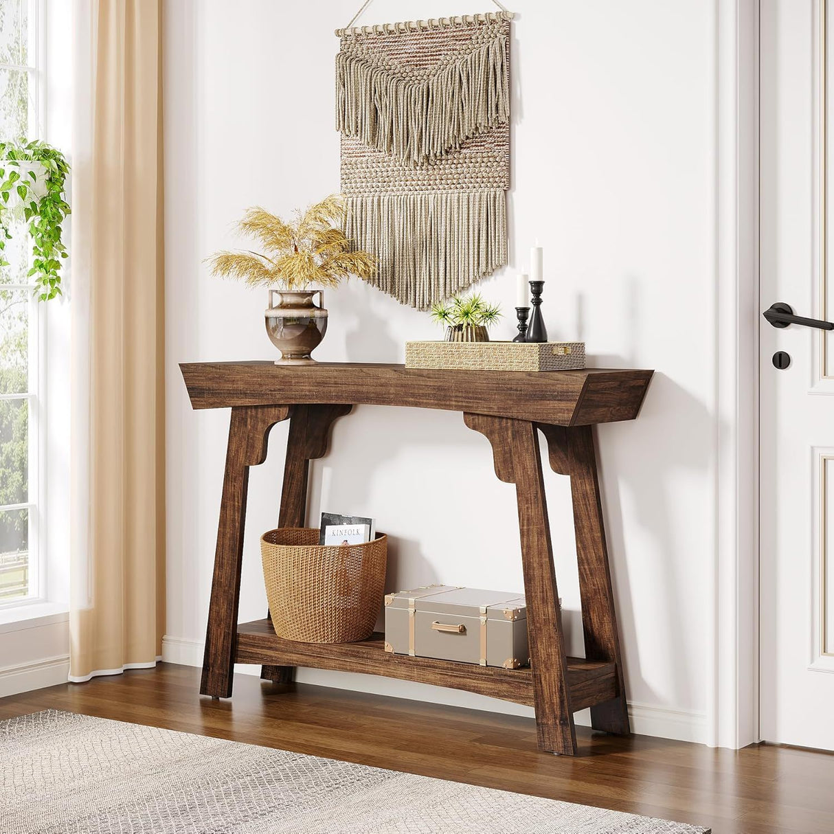 Rustic Console Table With 2 Tier Storage - OROA