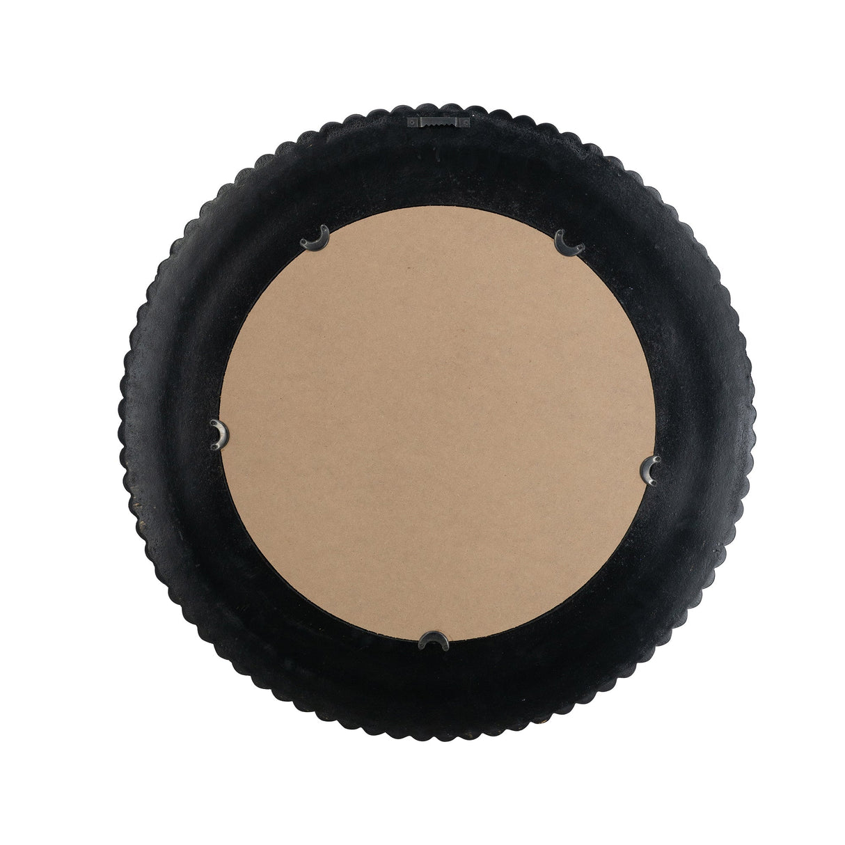 Round Black and Gold Wooden Accent Mirror with Woven Texture