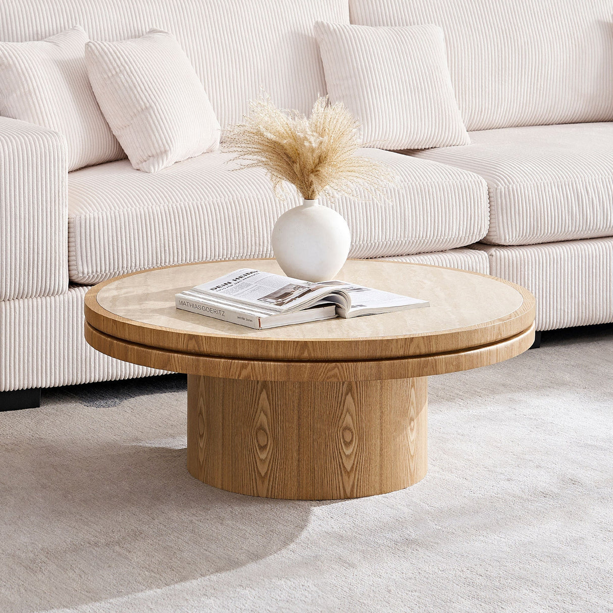Natural Round Coffee Table with Sintered Stone Top - OROA