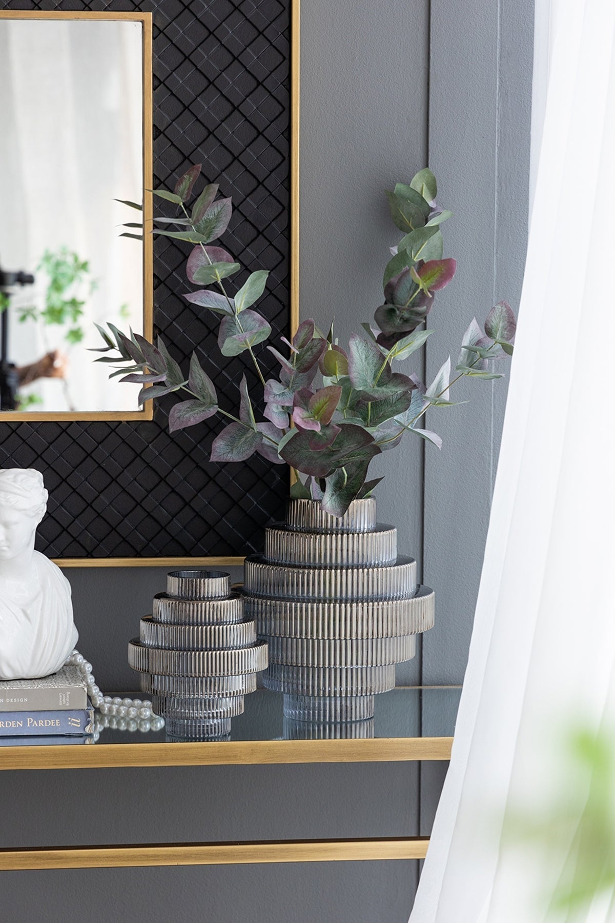 Multi-Tiered Geometric Vase with Smoked Blue Finish (S/2)