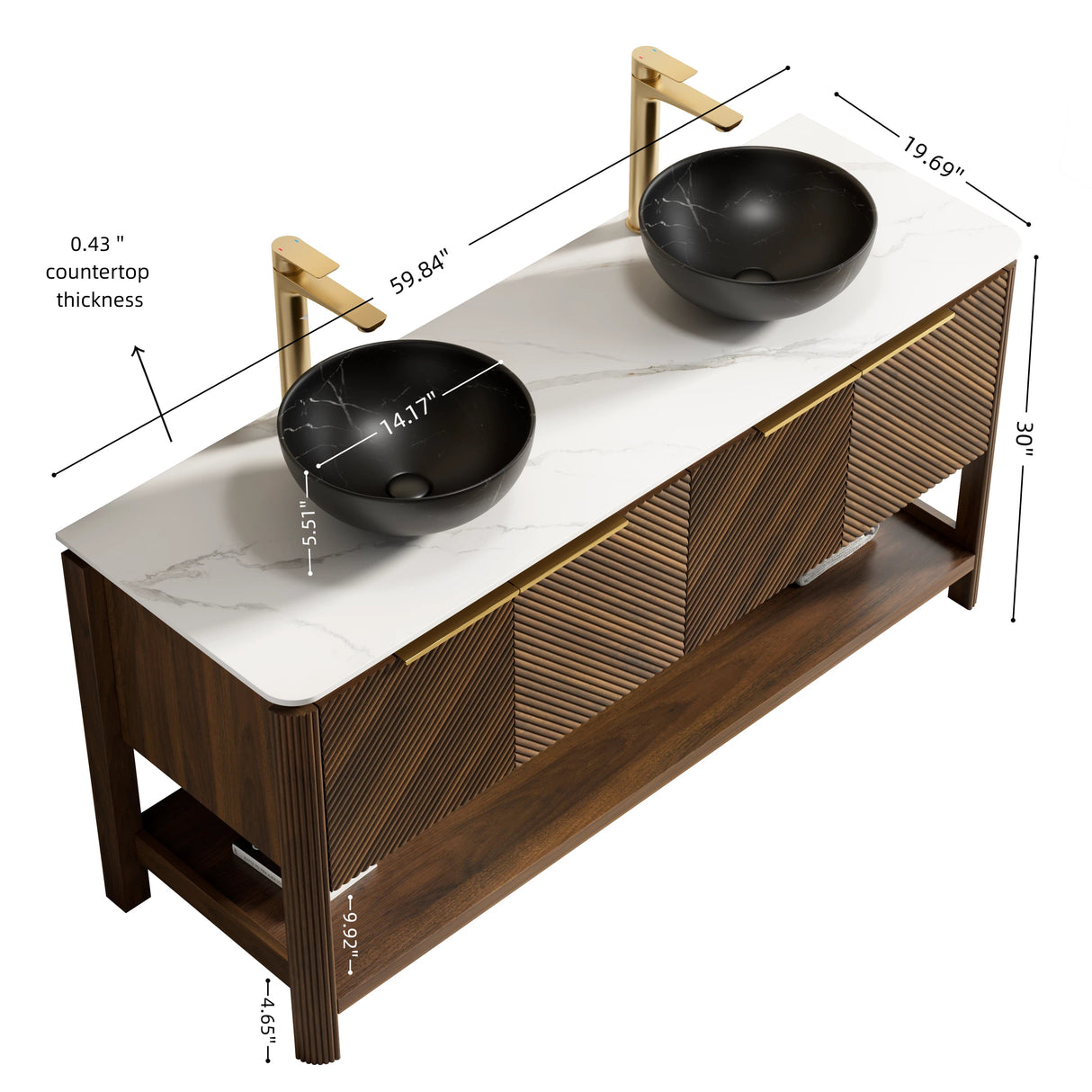 Modern 60" Bathroom Vanity with Sinter Stone Countertop - OROA