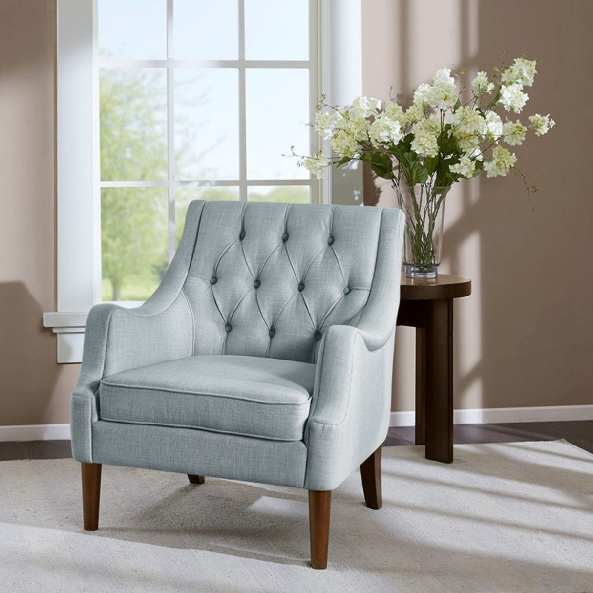 Qwen - Button Tufted Accent Chair Dusty Blue - OROA