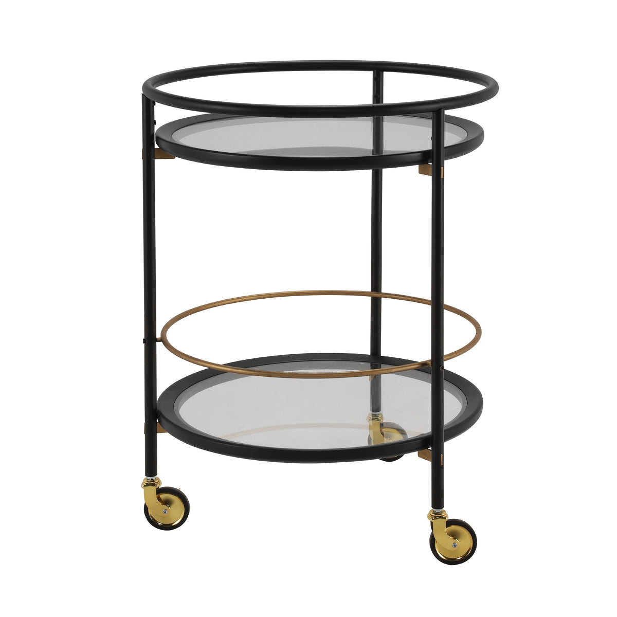Modern Round Bar Cart with Tempered Glass Shelves and Gold Accents - OROA Online Furniture