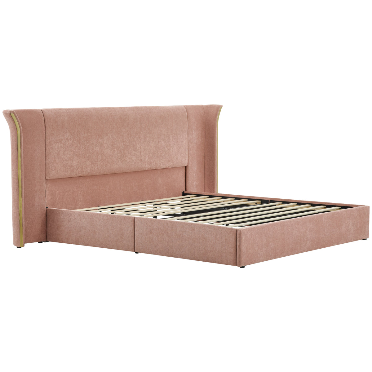 Pink Chenille Wingback King Bed – OROA, view 5