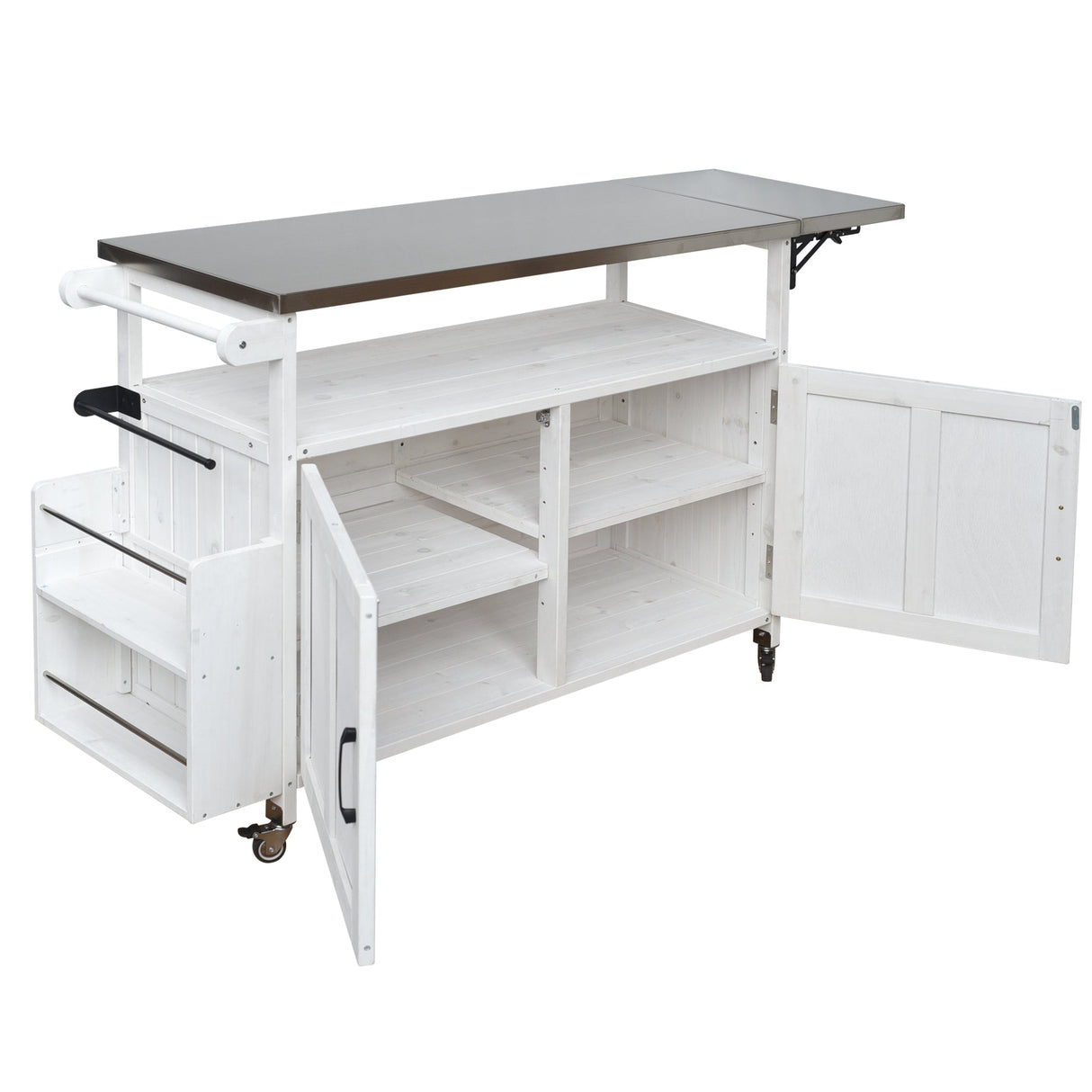 Foldable Outdoor Kitchen Island Patio Cart - White