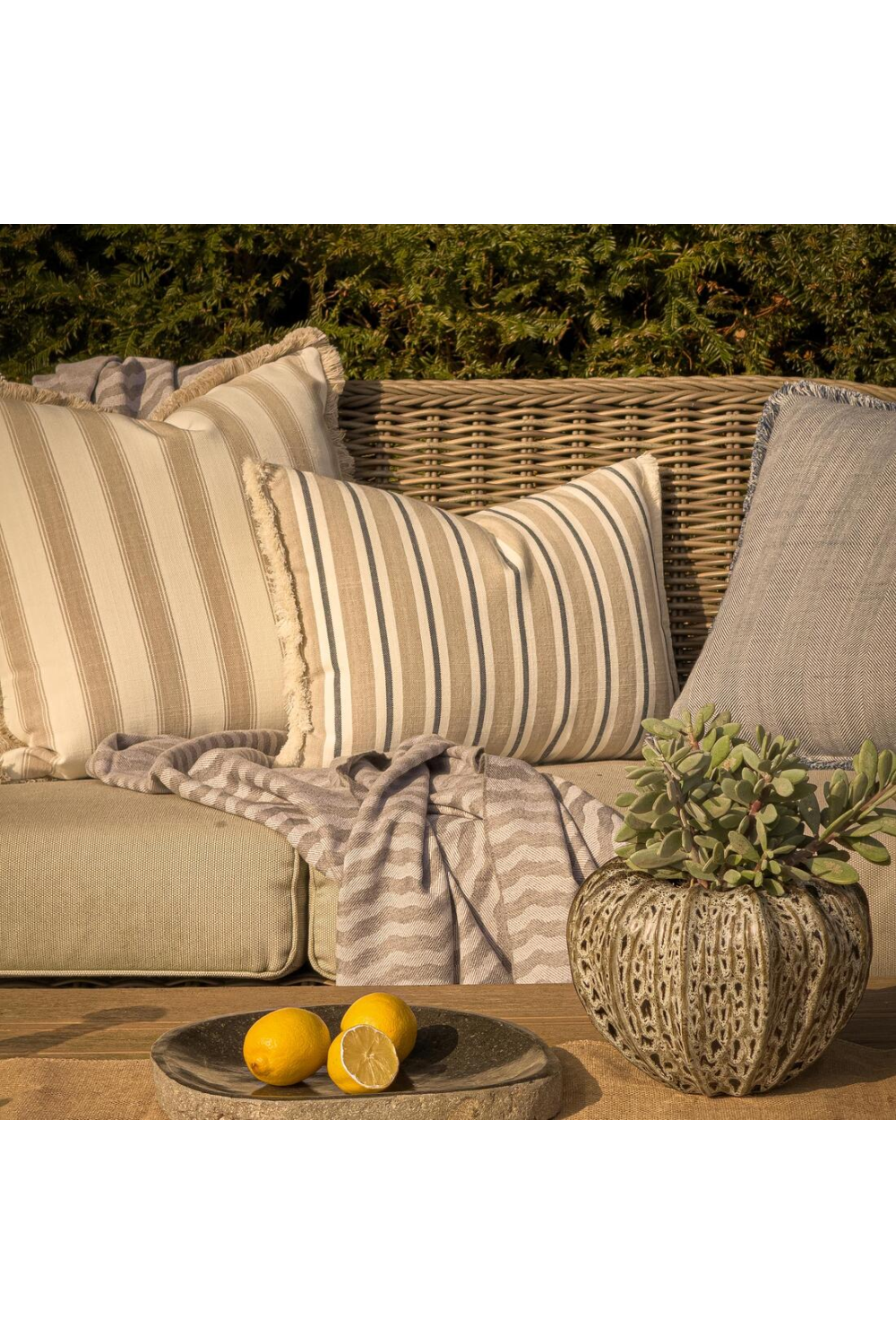 Trimmed Stripe Outdoor Cushion | Andrew Martin Tote | Oroa.com