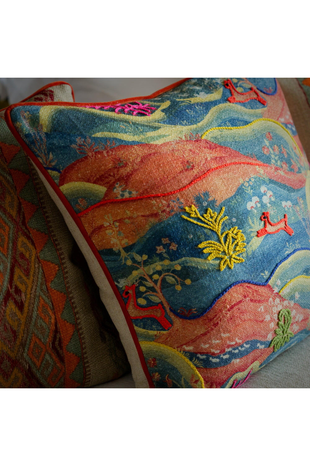 Painterly Embroidered Cushion | Oroa.com