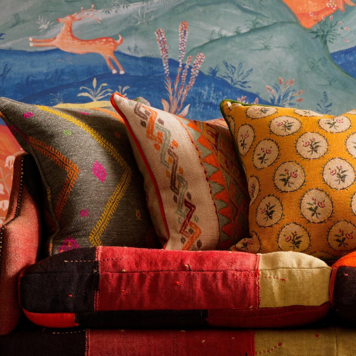 Orange Patterned Square Cushion | Oroa.com