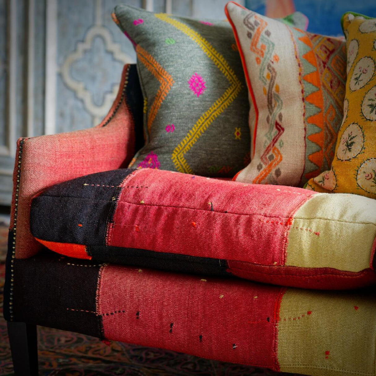 Orange Patterned Square Cushion | Oroa.com