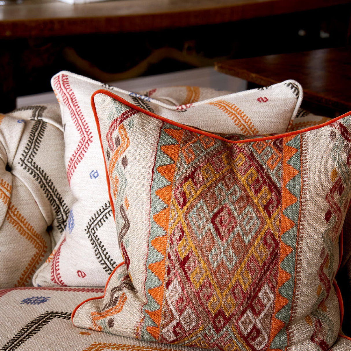 Orange Patterned Square Cushion | Oroa.com