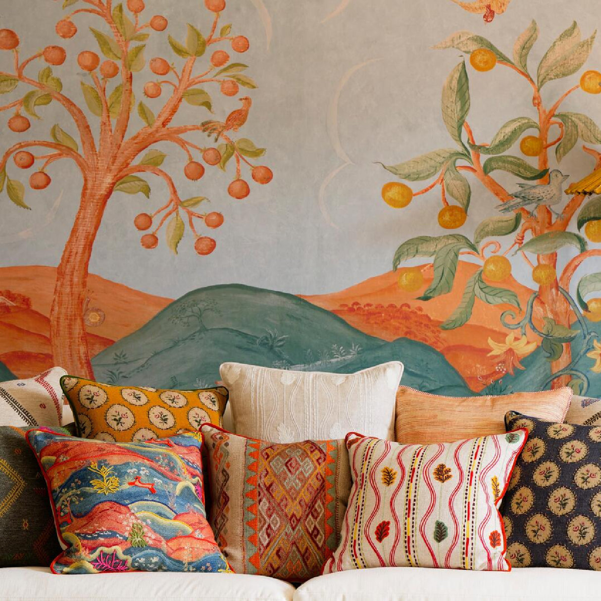 Orange Patterned Square Cushion | Oroa.com