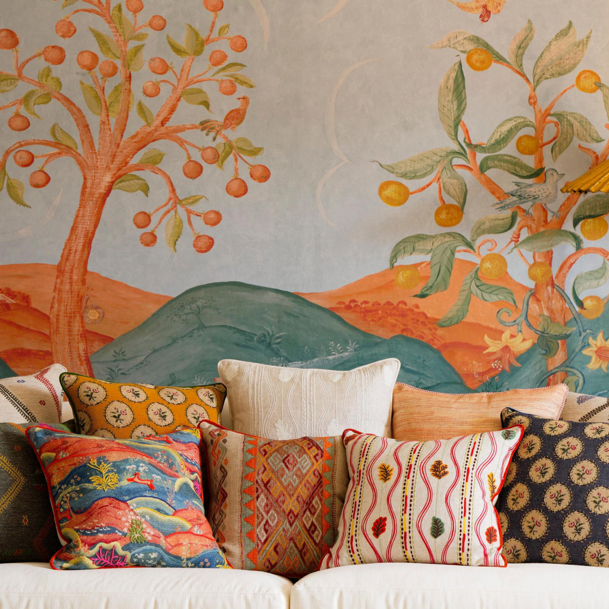 Embroidered Oak Leaves Cushion | Oroa.com