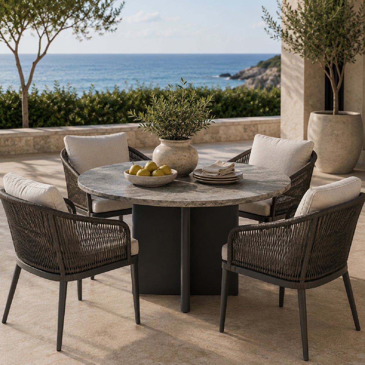 Round Travertine Outdoor Dining Table | Oroa.com