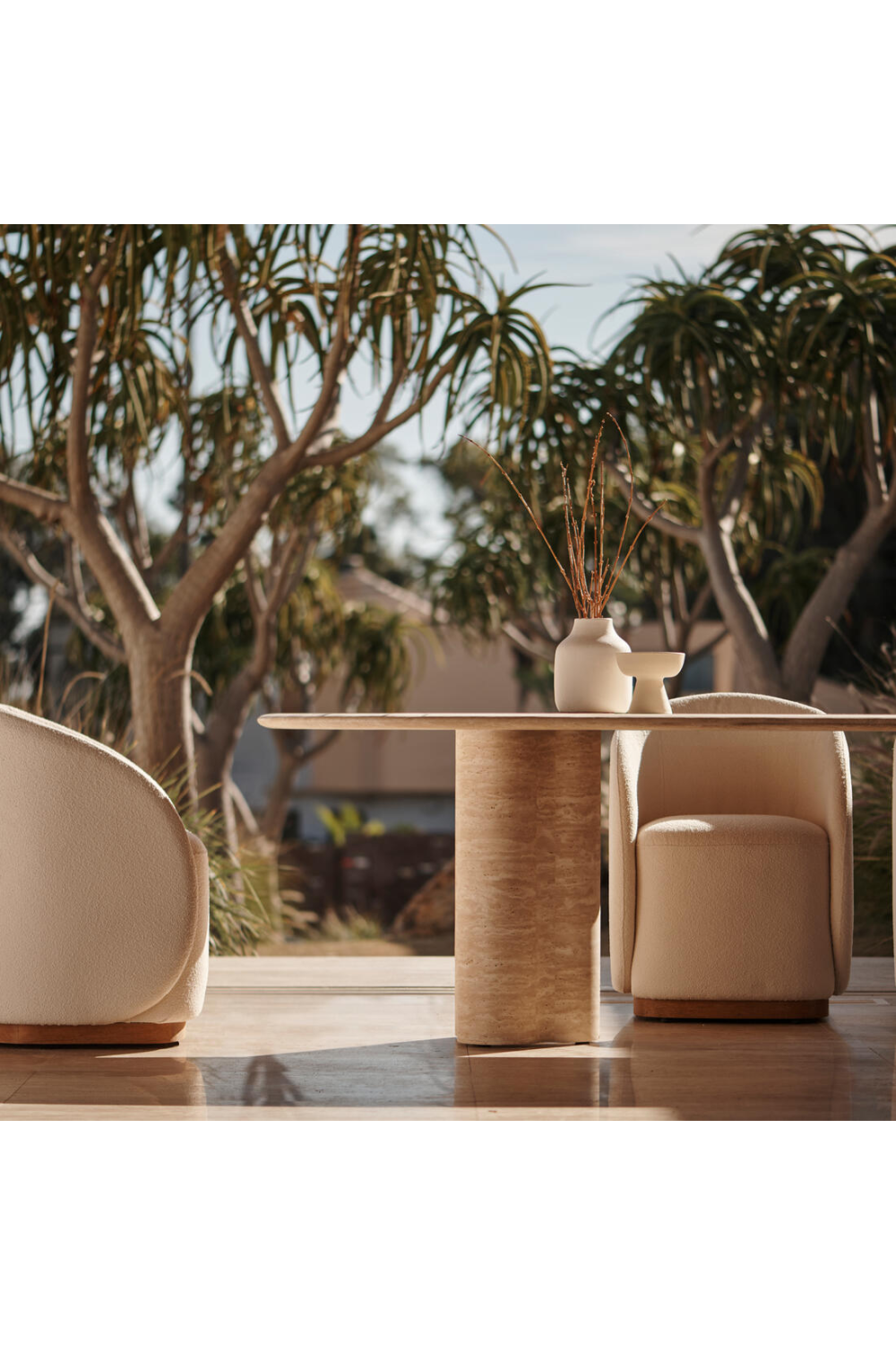 Oval Travertine Outdoor Dining Table | Andrew Martin Porto | Oroa.com