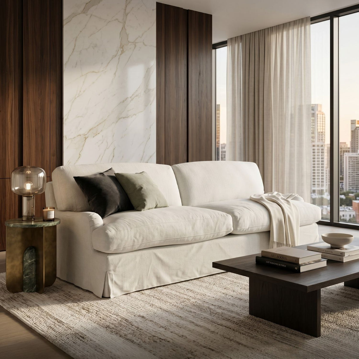 White Linen Curved Sofa | Oroa.com