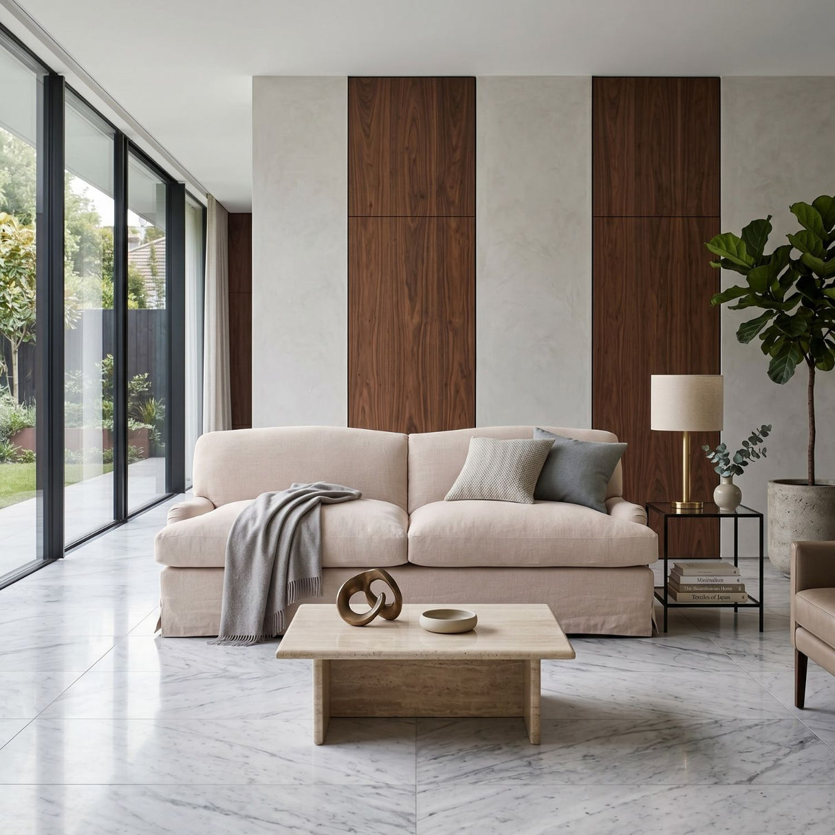 Beige Linen Curved Sofa | Oroa.com