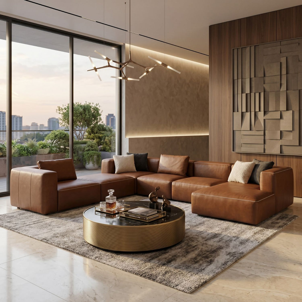 Brown Leather Modern Sectional Sofa | Oroa.com
