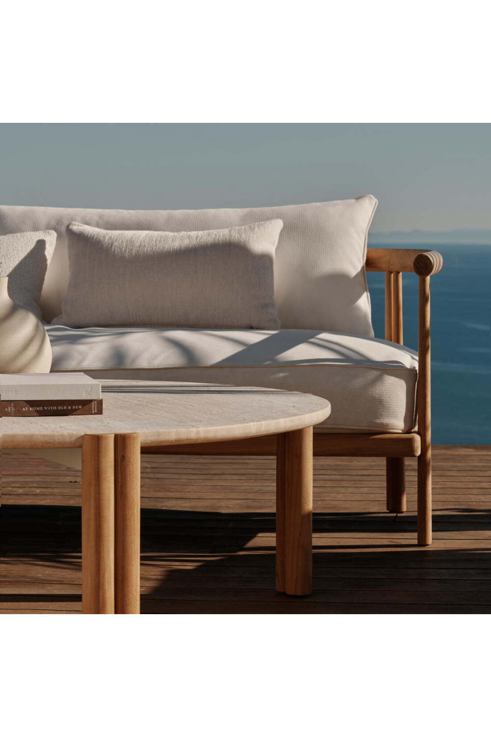 Padded Teak Outdoor 3-Seater Sofa | Andrew Martin Cove | Oroa.com