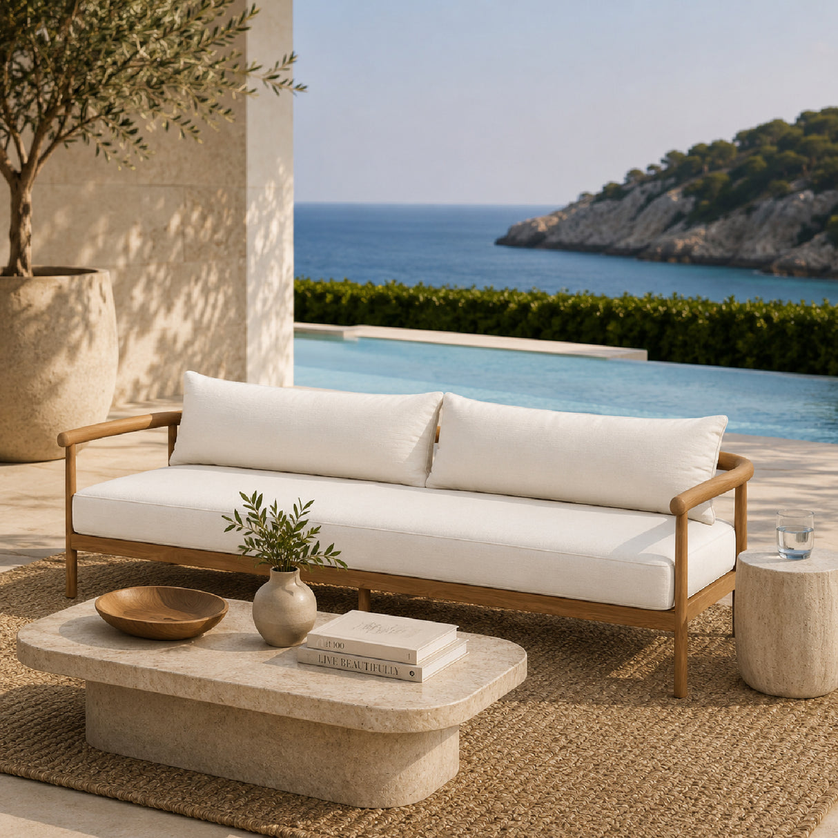 Padded Teak Outdoor 3-Seater Sofa | Oroa.com